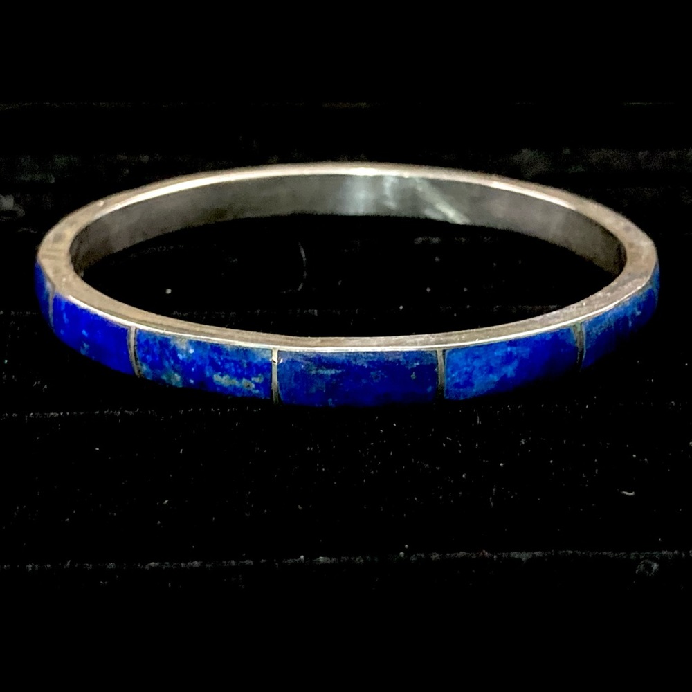 Vintage Native American Sterling Silver & Lapis Inlay Cuff Bracelet - Picture 1 of 10